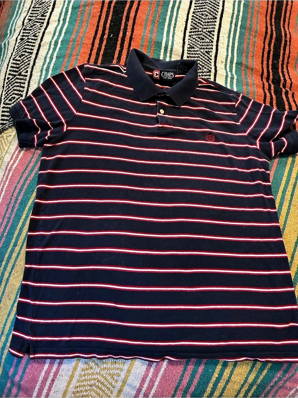 Dope Vintage Chaps Striped Cotton Polo in Blue & Red Size Large
